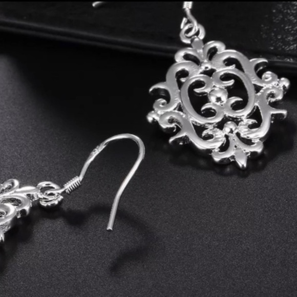 NEW Sterling Silver Fluer De Lis French Hook Dangle Earrings Genuine .925 - Picture 3 of 6